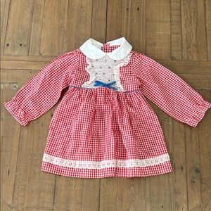 Baby Togs vintage 90s red gingham lace dress girls 3T smocked
